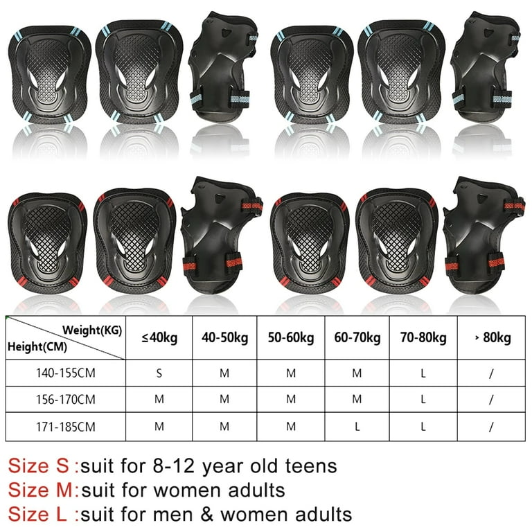 Huahong-6pcs/set Teenager Adult Knee Pads Wrist Guards