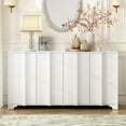 thumbnail image 2 of 4 Door Sideboard Buffet Cabinet, Kitchen Lockers with Linear Decorative Doors and Multi-layer Pine Veneer Design, Console Table with Storage Credenza Accent Cabinet for Living Room, Dining Room(White), 2 of 9