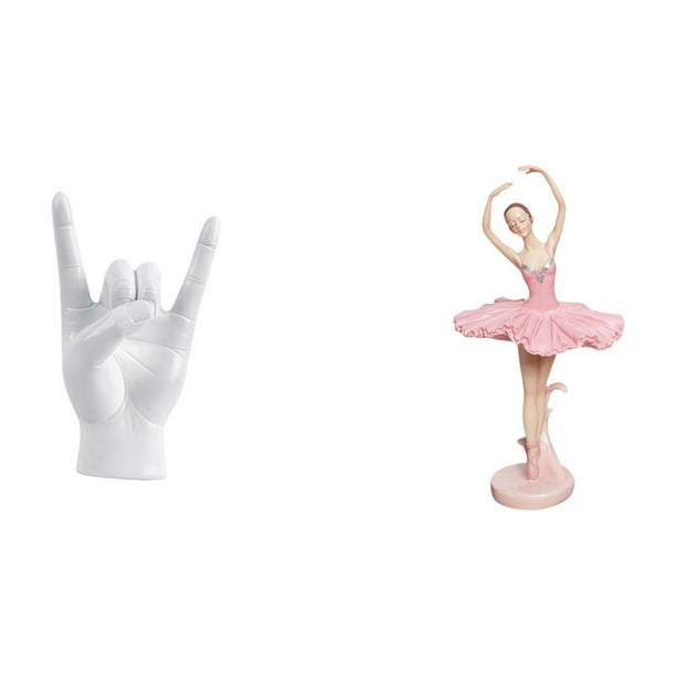 Estatua del gesto de la roca,Figuras de estatuas de dedos con gestos de música rock,Estatua de bailarina de ballet,Estatua de bailarina de resina,escultura de niña,artesanía,Figura de