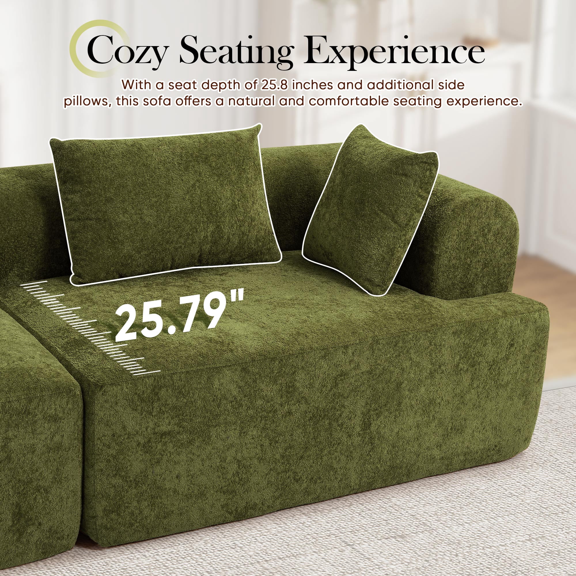 Muumblus Boneless Modular Sectional Sofa, 96" Oversized Deep Seat Loveseat Sofa, Cozy Cloud Living Room Couch, Green Teddy