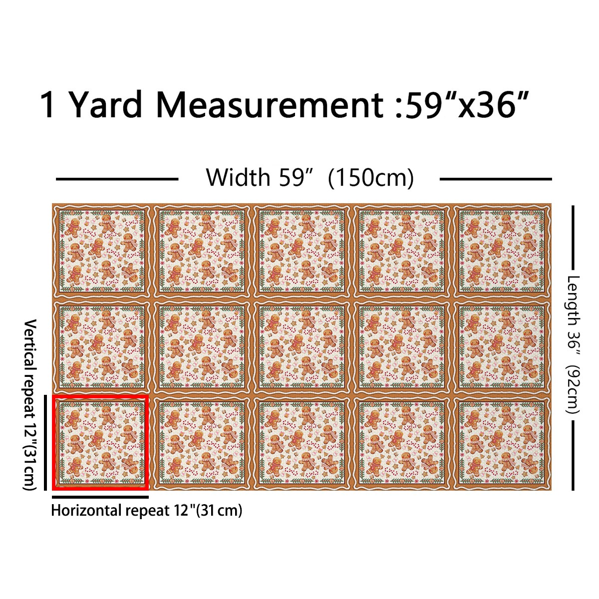 Homewish Cute Gingerbread Man Fabric by the Yard 3 Yard,Christmas Gifts Cute Snowman Sewing Fabric,Brown Beige Room Decor Fabric by the Yard For Girls,Ultra Soft Home Decor