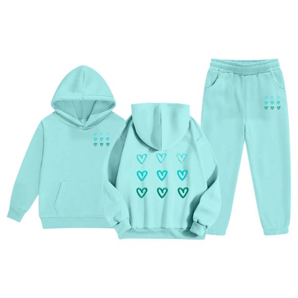 Caqnni Girls' Training Essential 2-Piece Set: Pullover Hoodie and Sweatpants Designed for Agility Drills and Sports Conditioning(A01-Sky Blue,6-7 Years)