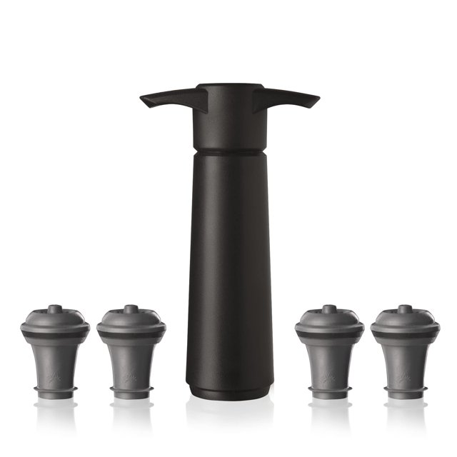 Vacu Vin Original Wine Saver with 4 Vacuum Bottle Stoppers â?? Black Wine Preserver Pump for Red or White Wine â?? Manual Air Remover System â?? A