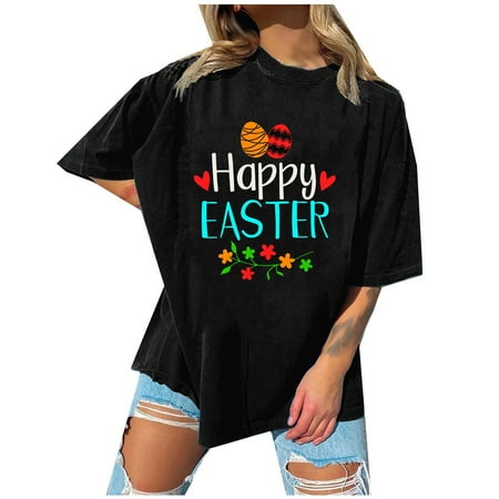 

Ziloco Short Sleeve Round-Neck Blouses & Shirts Women s Casual Round-Neck Easter Printed T-Shirt Loose Short Sleeve Tops Blouse wo4634top Corset Top