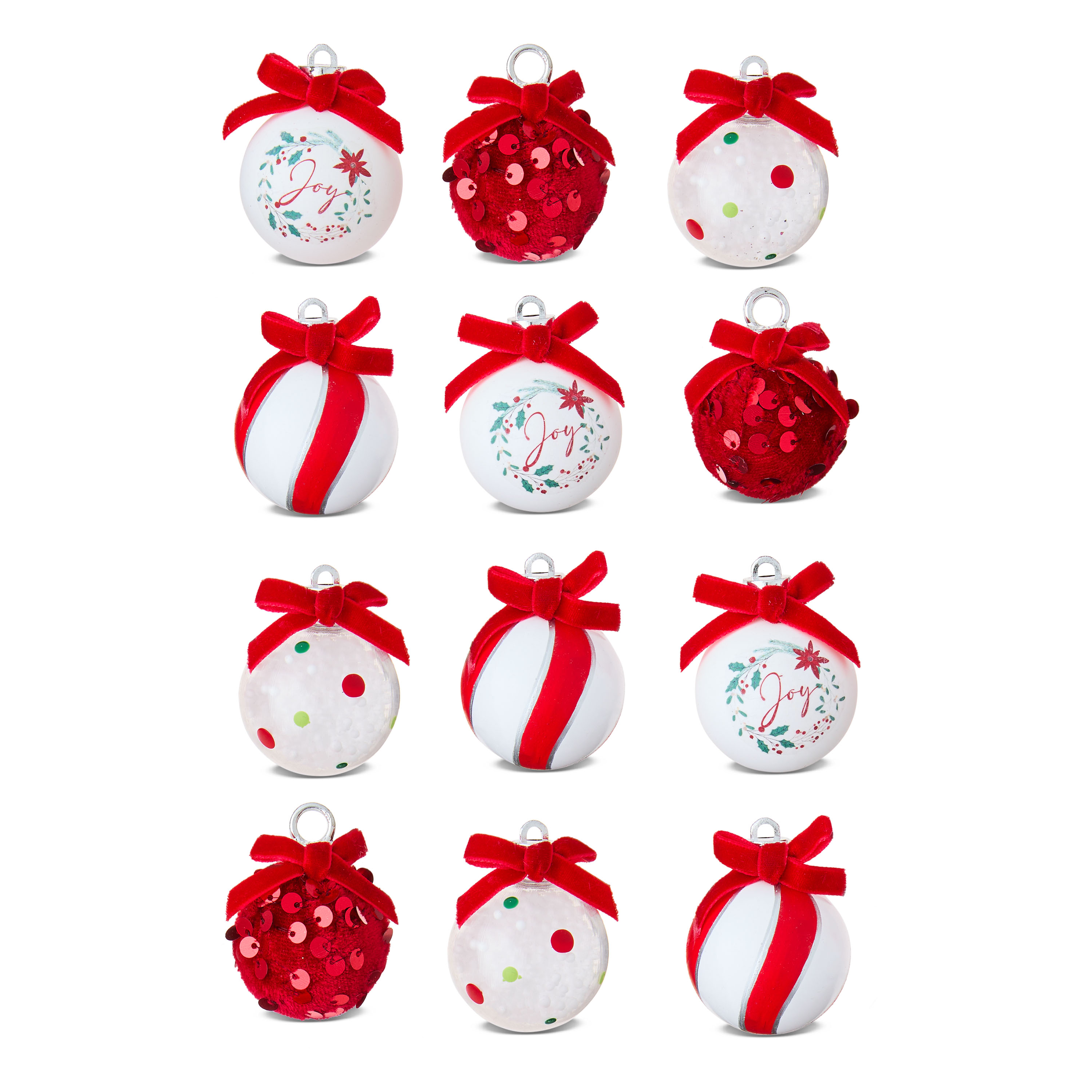 Red and White Ball Mini Christmas Ornaments, 12 Count, by Holiday Time