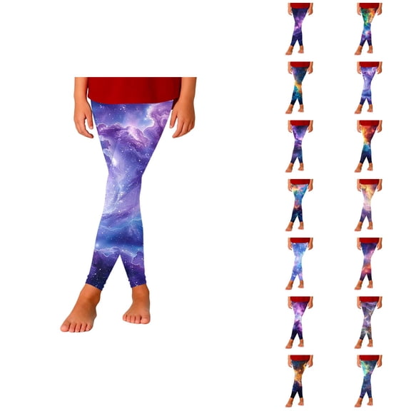 Girls Leggings Starry Sky Printed Pants Full Ankle Length Slim Fit Medium Thick Tights Pants