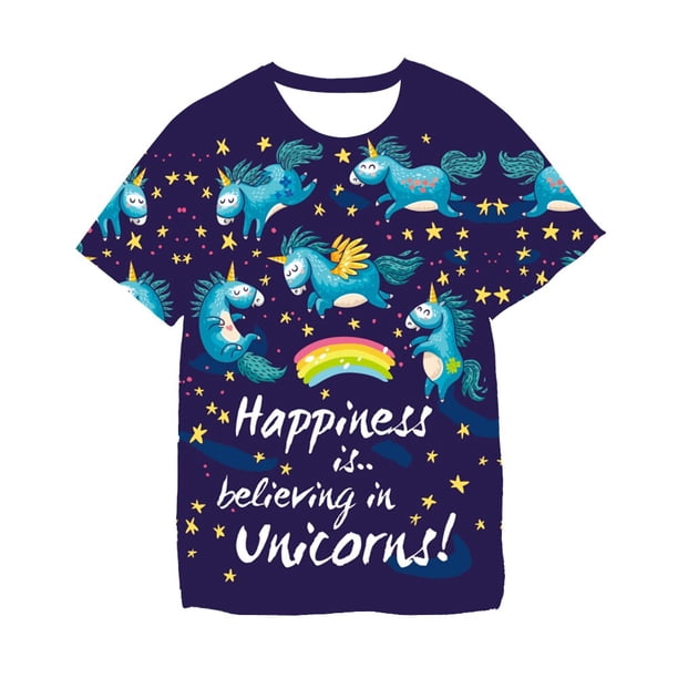 2022 Summer New 3D Unicorn Print T Shirts Girls Tops Clothes Kids Cartoon Clothes Casual Comfortable Cute Unicorn Girls T Shirts5T Gong Bohan LED