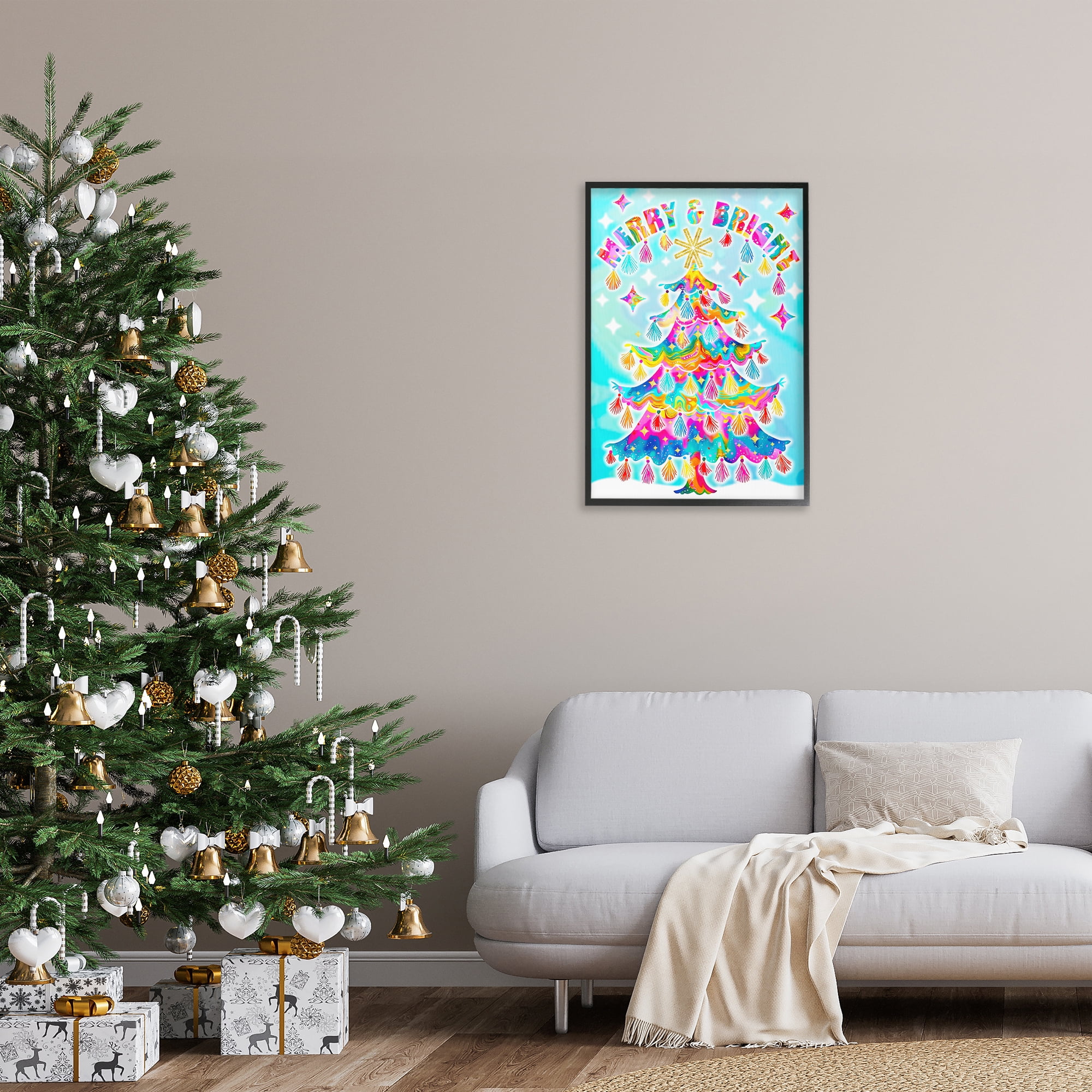 Stupell Industries Eclectic Merry & Bright Holiday Painting Black Framed Art Prints Wall Art, 20 x 30