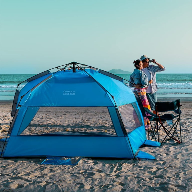 OutdoorMaster Pop Up Beach Tent for 4 Person - Easy Setup and Portable Beach  Shade Sun Shelter Canopy with UPF 50+ UV Protection Removable Skylight  Family Size - Blue 