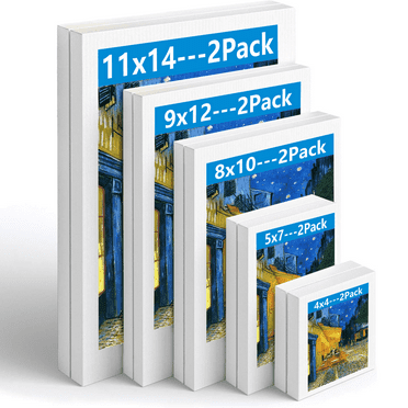 IBEEDOW Canvas for Painting 10 Pack, Blank Painting Canvases 4x4, 5x7, 8x10, 9x12, 11x14, Cotton Artist Canvas Boards for Painting, Acrylic, Oil, Watercolor, Tempera