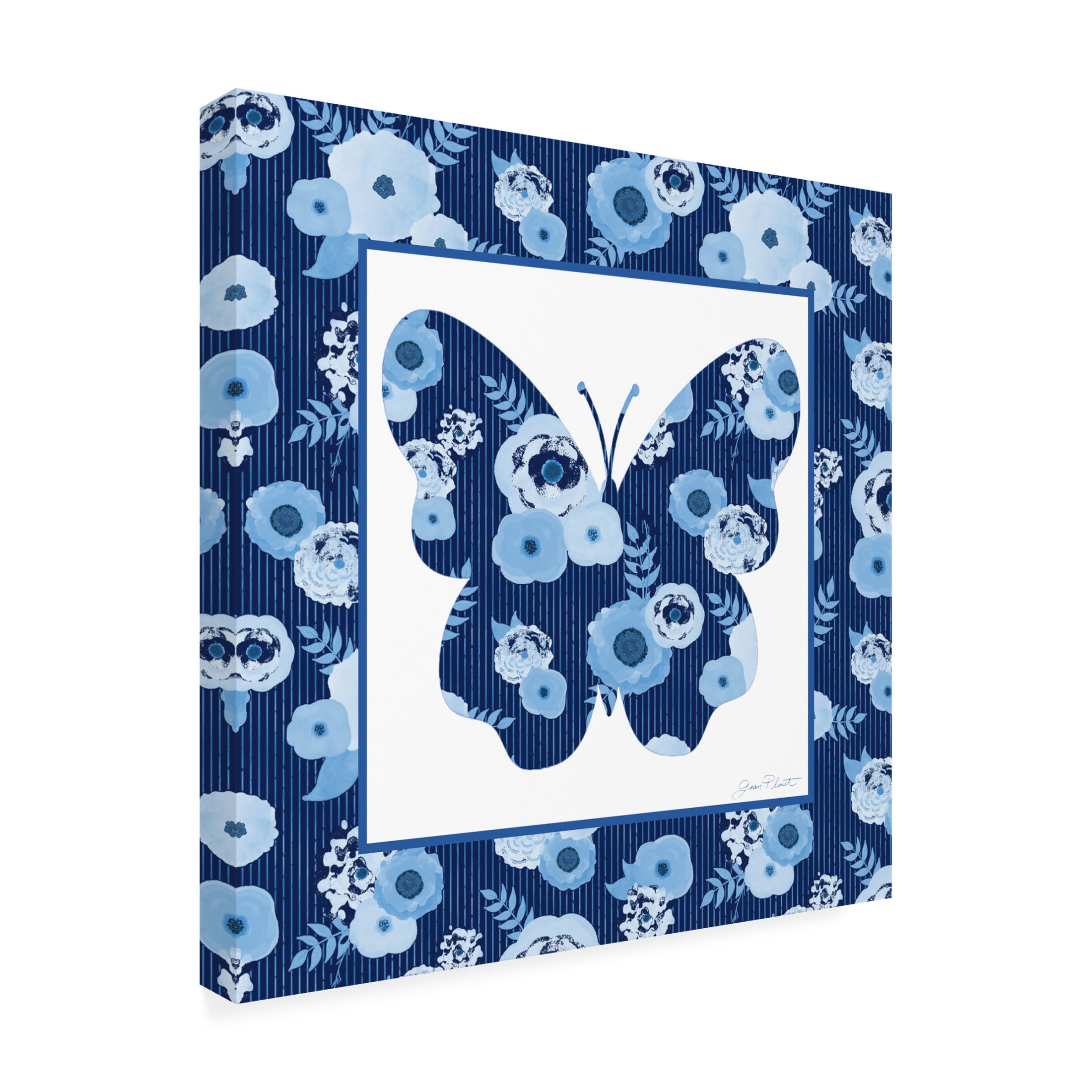 Canvas Wall Art - Jean Plout 'Beautiful Blue Butterflies E' Wall Art for Living Room, Bedroom, or Office Décor by Trademark Fine Art - 35 x 35 Inches