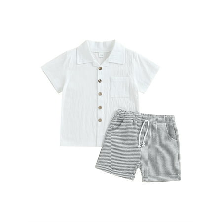 

CenturyX Kid Baby Boys 2pcs Suit Casual Summer Short Sleeve Lapel Tops and Striped Shorts Outfits Set Clothes