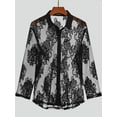 thumbnail image 3 of Men's Black Summer Mesh See-through Tops Shirts Long Sleeve Sheer Shirts, 3 of 6