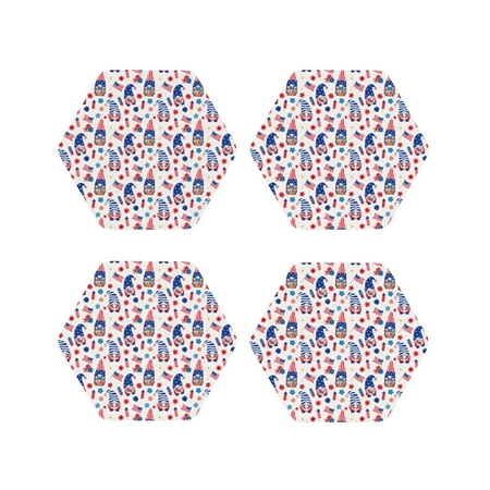 

Fuzoiu 4th Of July Print Leather Coasters Set Drink Coasters Set of 4 for Tabletop Protection Durable PVC Coasters Home Décor and Housewarming Gift-Hexagon