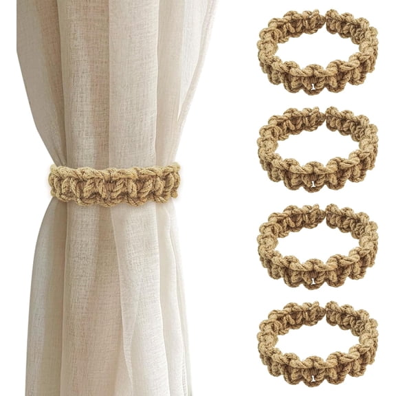 LQQBOX 4 Pack Natural Cotton Rope Curtain Tiebacks Farmhouse Rustic Style Decorative Drape Tie Backs Handmade Braided Curtain Holdbacks for Home & Office Sheer/Light Weight Drapery