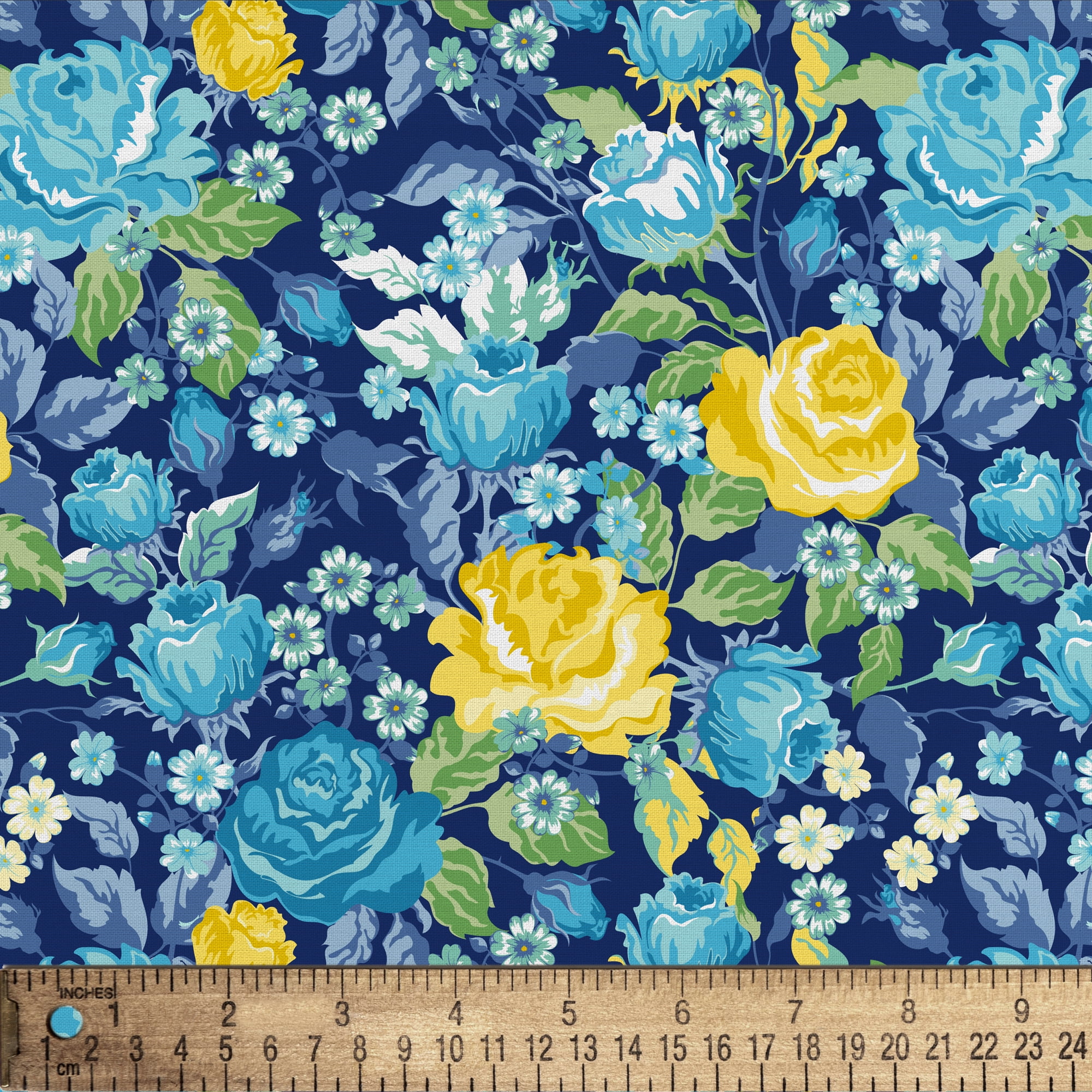1 Yard 100% Cotton Spring has Sprung, Navy, 44" Wide for Quilting & Sewing by David Textiles