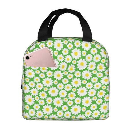 Insulated Lunch Bag for Women Men - Daisies Flowers Green Leakproof Cooler Lunch Box for Women Men  Lunch Tote Bags for Work School Picnic Travel