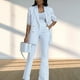 thumbnail image 3 of Blazer De Negocios De 2 Piezas Para Mujer Con Pantalones, Blazer De Cuello De Solapa Con Pantalones De Pierna Ancha Conjunto De Traje De Oficina De Trabajo, 3 of 6