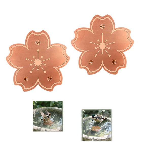 Bird Bath Disk Pure Copper, Triple Point Support Design Lower Cleaning Frequency for Physical Safe Water Purify Outdoor Bird Bowls All-Season (2, Copper Flower)