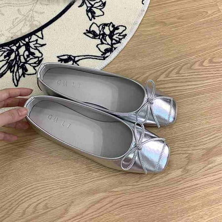 Women Ballet Flats Shoes Soft Leather 2024 Ins Silver Buckle Strap Casual Low Heels Wedding Dress Shoes