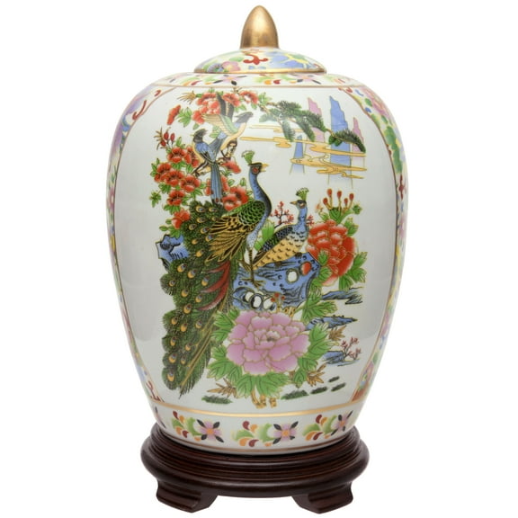 11" Satsuma Birds & Flowers Porcelain Vase Jar