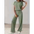 thumbnail image 4 of Women'S Casual Summer Travel Vacation Wear Two-Piece Suit Short Sleeve Wide Leg Pants Casual Suit Green XXL, 4 of 7