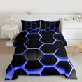 thumbnail image 2 of Manfei Geometric Honeycomb Bedding Comforter Set 2pcs for Boys, Black Blue Twin Comforter Sets, Neon Gradient Hexagon Bedding Set, Super Cozy Room Decor, 2 of 8