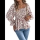 thumbnail image 3 of Blusa Tipo Túnica Plisada con Volantes, Mangas Largas y Hombros Descubiertos, A Rayas, para Mujer, Talla Grande L, 3 of 9