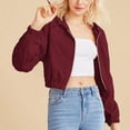 thumbnail image 3 of SDNall Cropped Zip Up Hoodie Casual Corduroy Zip-Up Pocket Shirt Hooded Sweatshirt Cropped Jacket Cropped Hoodie (Wine, Sizes S-XL), 3 of 9