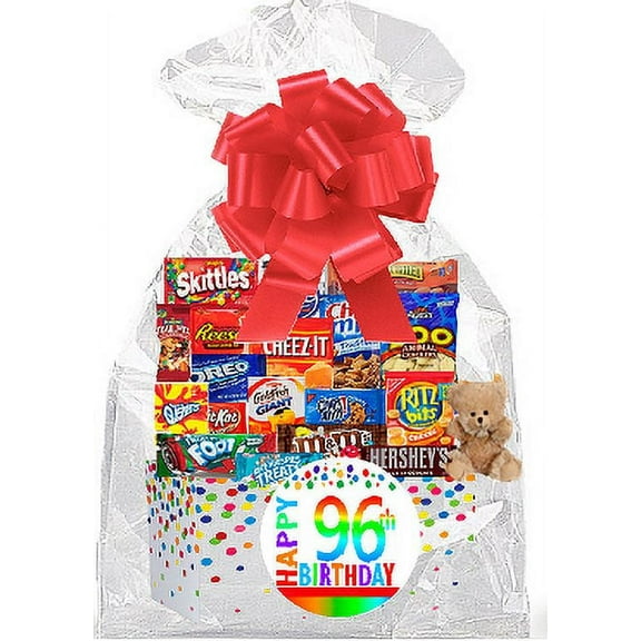 CakeSupplyShop Item#096BSG Happy 96th Birthday Rainbow Thinking Of You Cookies, Candy & More Care Package Snack Gift Box Bundle Set - Ships FAST!