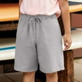 thumbnail image 2 of Sopiago Girls Bermuda Shorts Summer Knee Length Shorts for Girls Casual Cotton Linen Shorts Lightweight Elastic Waist Drawstring Short Pants (Grey,6-7 Years), 2 of 7