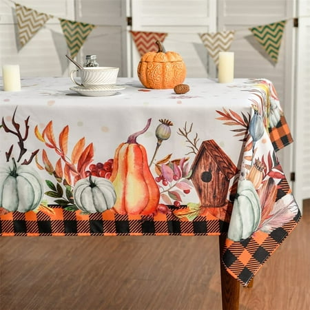 

aoselan Buffalo Plaid Pumpkin Sunflower Leaves Fall Tablecloth 60 X 102 Rectangle Autumn Thanksgiving Harvest Table Cover for Party Picnic Dinner Decor