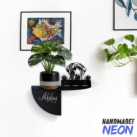 Handmadetneonsign Great Dane Dog Metal Wall Shelf, Dog Home Plant Decor, Wall Pot Holder 96767