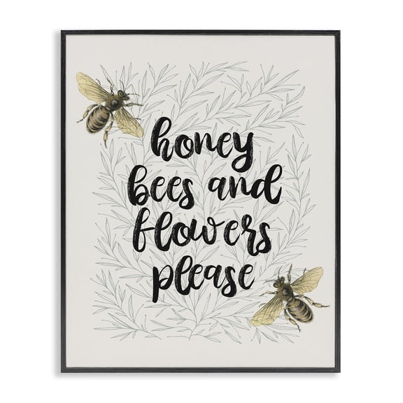 Stupell Industries Rustic Lodge Honey Bees & Flowers Please Black Framed Giclee Art, 11 x 14, by Lil' Rue
