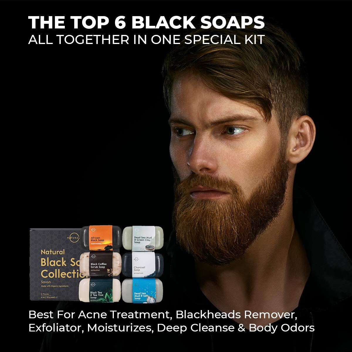 O Naturals 6-Piece Black Bar Soap Collection. 100% Natural. Organic Ingredients. Helps Acne, Helps Skin Moisturizes, Deep Cleanse, Vegan 4oz - image 2 of 7