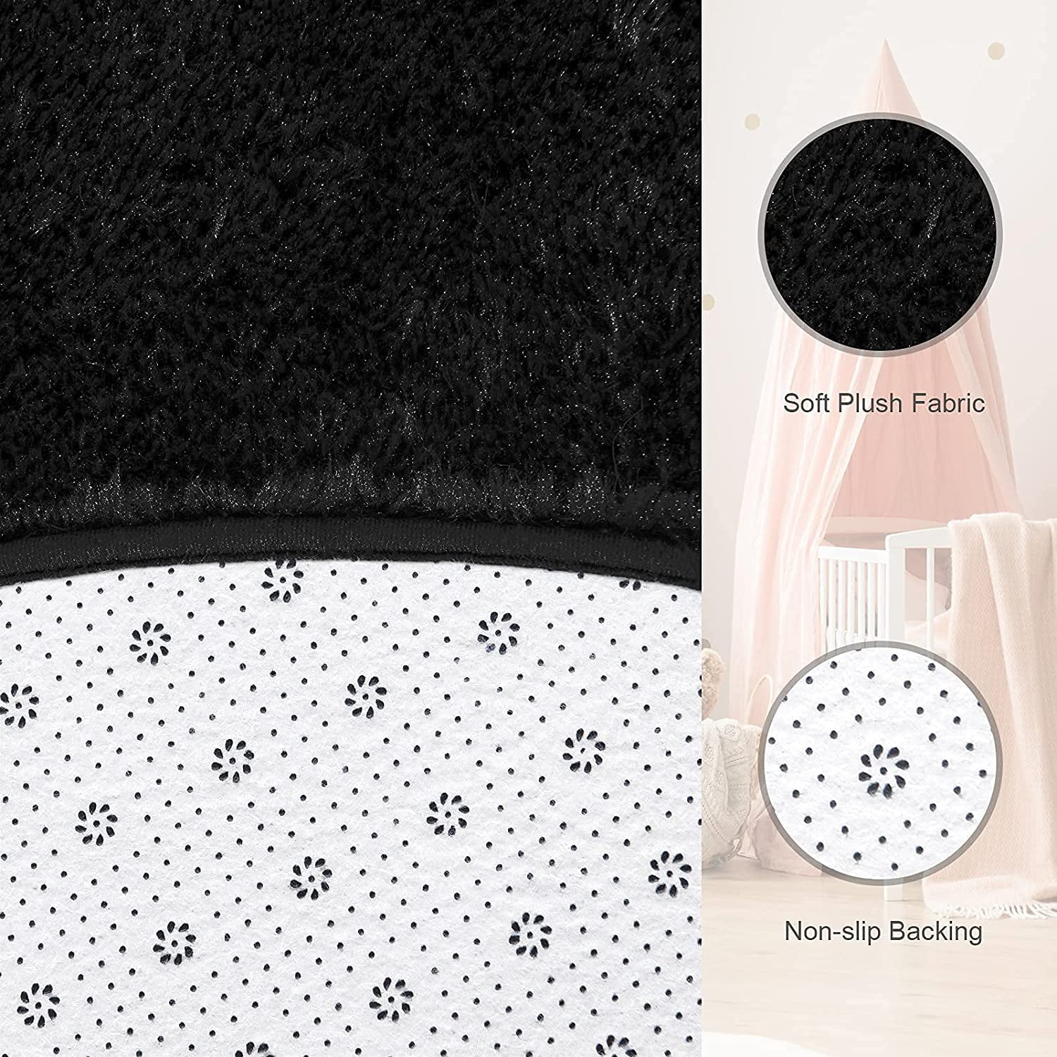 DweIke Round Rug for Bedroom,Soft Shaggy Area Rugs for Living Room Decor,Fluffy Circle Carpets for Nursery,6'x6',Black