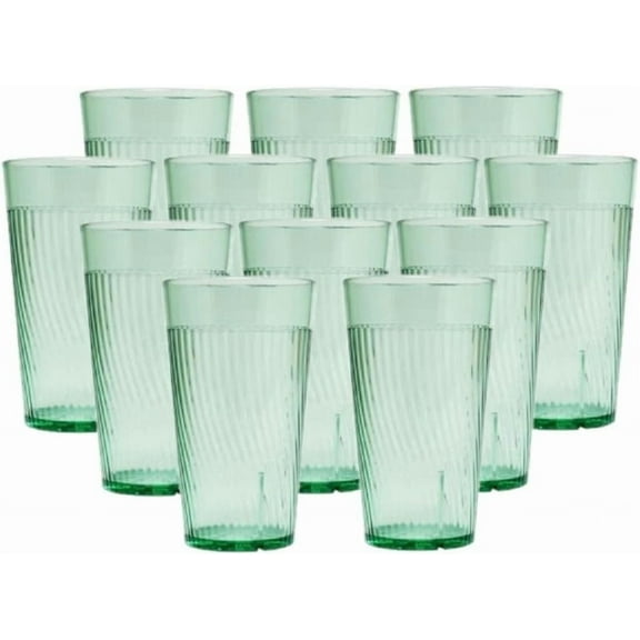 TrueCraftware- Set of 12 Belize 8 oz. Tumbler/Drinking Cups Green Polycarbonate-Premium Iced Tea Glasses Stackable Reusable Dishwasher Safe Break-Resistant for Home and Restaurants
