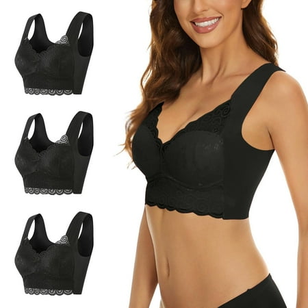 Gvdentm Women s Lace Bra 3PC Underwire Balconette Unlined Plus Size Black M