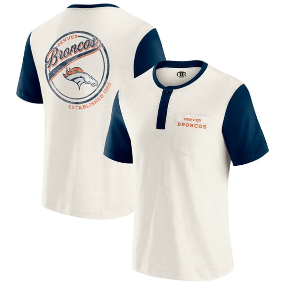 Men's Darius Rucker Collection by Fanatics Cream Denver Broncos Henley Colorblock Slub Pocket T-Shirt