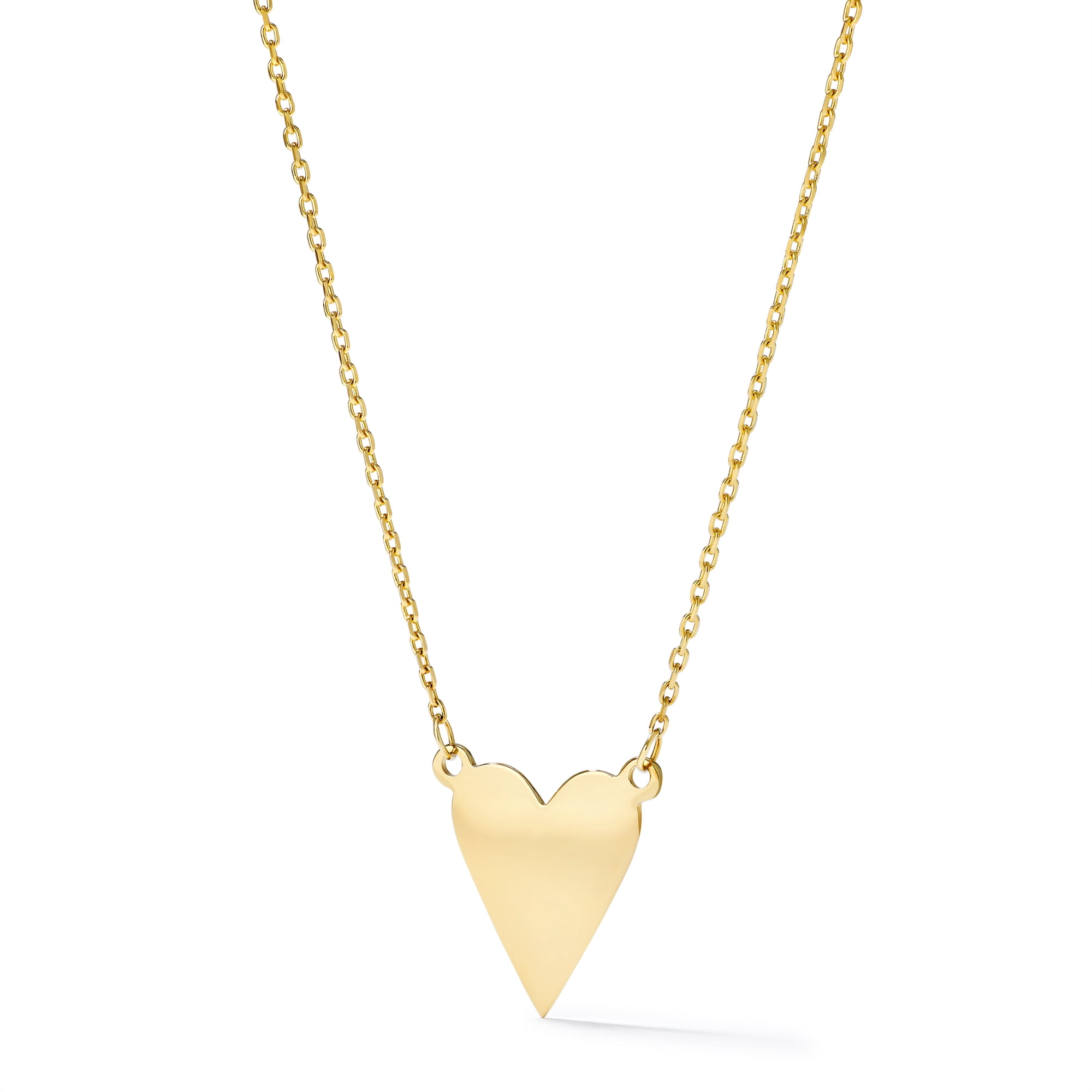 14K Yellow Gold Heart Necklace for Women – High Polished, Adjustable 15–17 Inch Cable Chain
