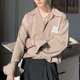 thumbnail image 5 of Camisa de manga larga para hombre con botones de color puro informal y transpirable para hombre Camisa con botones sueltos para fiesta diaria Caqui L, 5 of 8