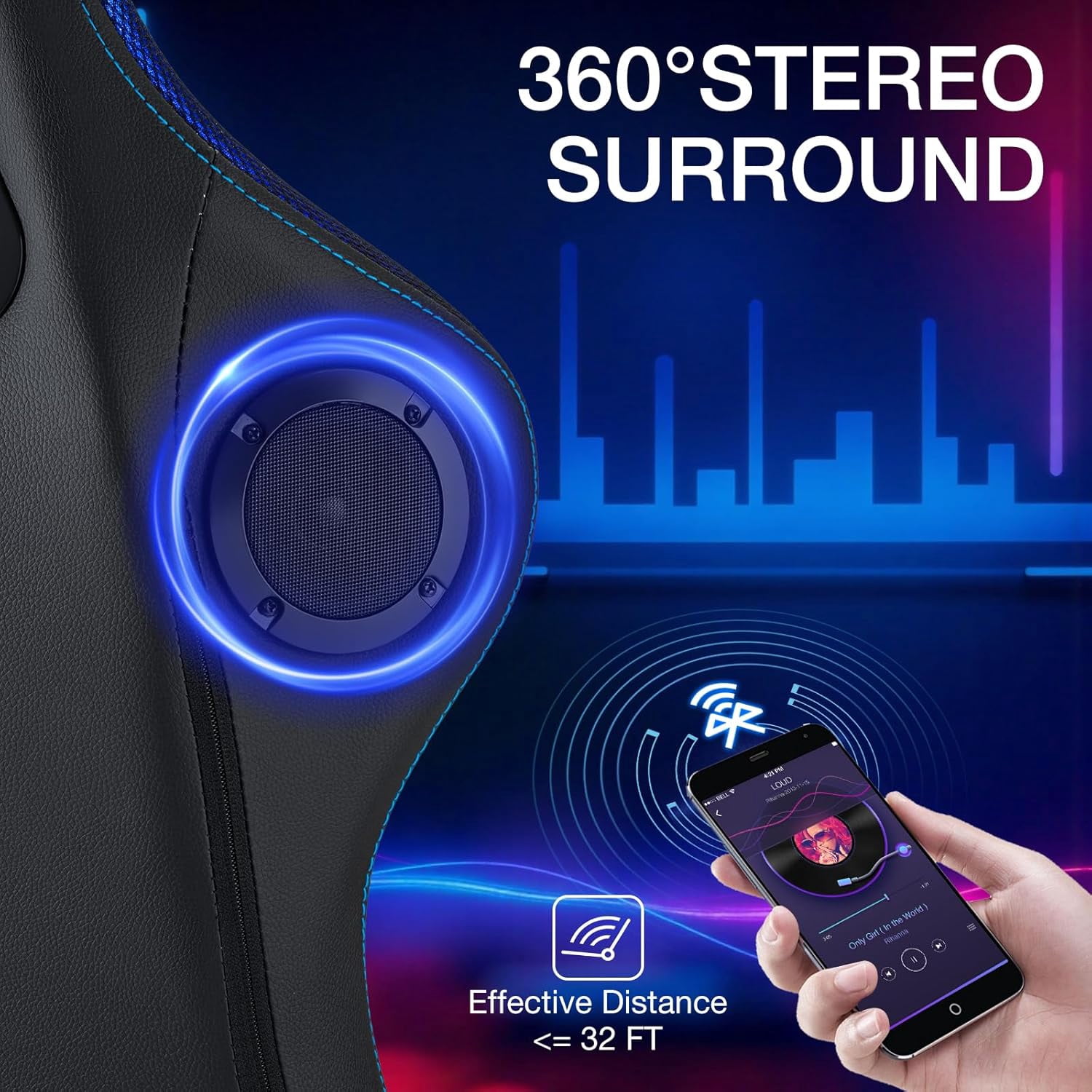 HOFFREE Massage Gaming Chair with Speakers, Leather Game Chair with Bluetooth and Music Rhythm RGB Lights, Big and Tall Gamer Chair with Footrest for Adults, Ergonomic Video Game Chair with Headrest
