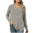 thumbnail image 1 of MeetoTime T-Shirt à Manches Longues Rayé pour Femmes Tunique Décontractée à Col en V Boutonnée Tenue Décontractée Douce d'Automne, 1 of 8
