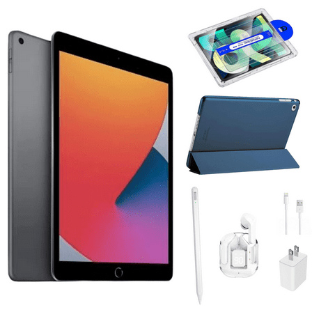 Restored Apple iPad 9 Bundle - 10.2" 64GB Space Gray (Wi-Fi) - Magnetic Smart Case, Wireless Earbuds, Stylus, Screen Protector, and Charger Included