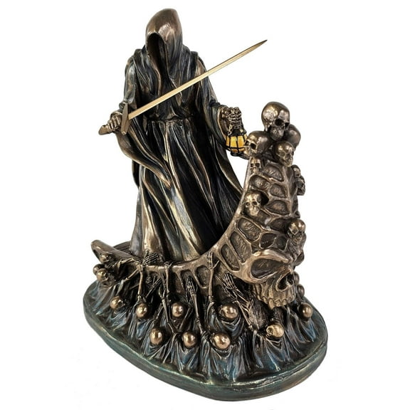 Veronese Design 7 7/8 Inch Tall Dark Messenger and The Ferry of The Damned Resin Sculpture Bronze Finish Grim Reaper Statue
