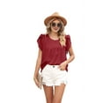 thumbnail image 3 of Womens Plus Size Tops Dressy Casual Summer Chiffon Blouses Short Sleeve Dress Shirts Business Loose Fit Tunics Wine red L, 3 of 9