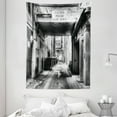 thumbnail image 1 of City Tapestry, Caution Please Slow Down Sign on Passage Town Old Fashion Urban District Scenery, Wall Hanging for Bedroom Living Room Dorm Decor, 60W X 80L Inches, Black and White, by Ambesonne, 1 of 2