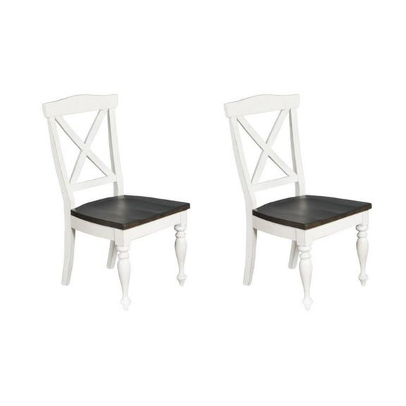 Pemberly Row Modern 41" Wood Crossback Chair in White/Dark Brown (Set of 2)
