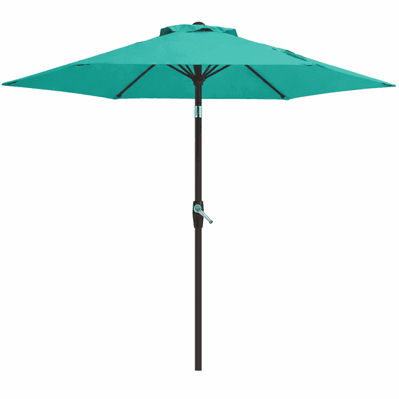Napwant 7.5ft Patio Umbrella, 6 Sturdy Ribs Outdoor Table Umbrella with Push-Button Tilt & Crank for Garden, Deck, and Pool Peacock-Blue