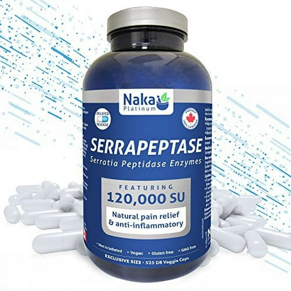 Naka Serrapeptase 120,000 SU - 525 Day Supply, Family Size, High Potency Enzymes for Sinus, Allergy, Joint, Liver. Bowel and Cardio Health, 525 Delayed-Release Gluten-Free Capsules